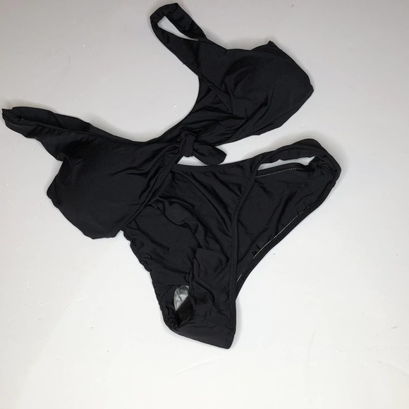 Black Front Tie 2 Piece Bikini Swimsuit, NWOT, S - Picture 1 of 4